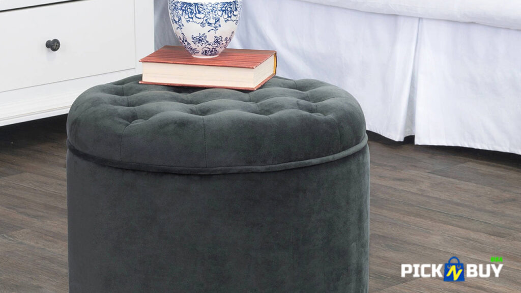 HomePop Button Tufted Woven Round Storage Ottoman Best Round Ottomans