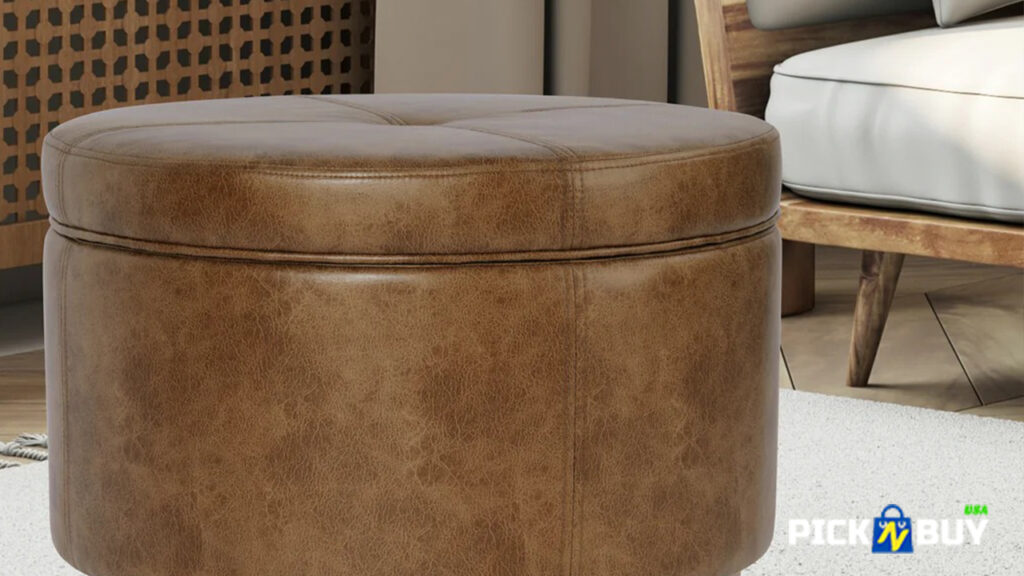 HomePop Round Leatherette Storage Ottoman Best Round Ottomans